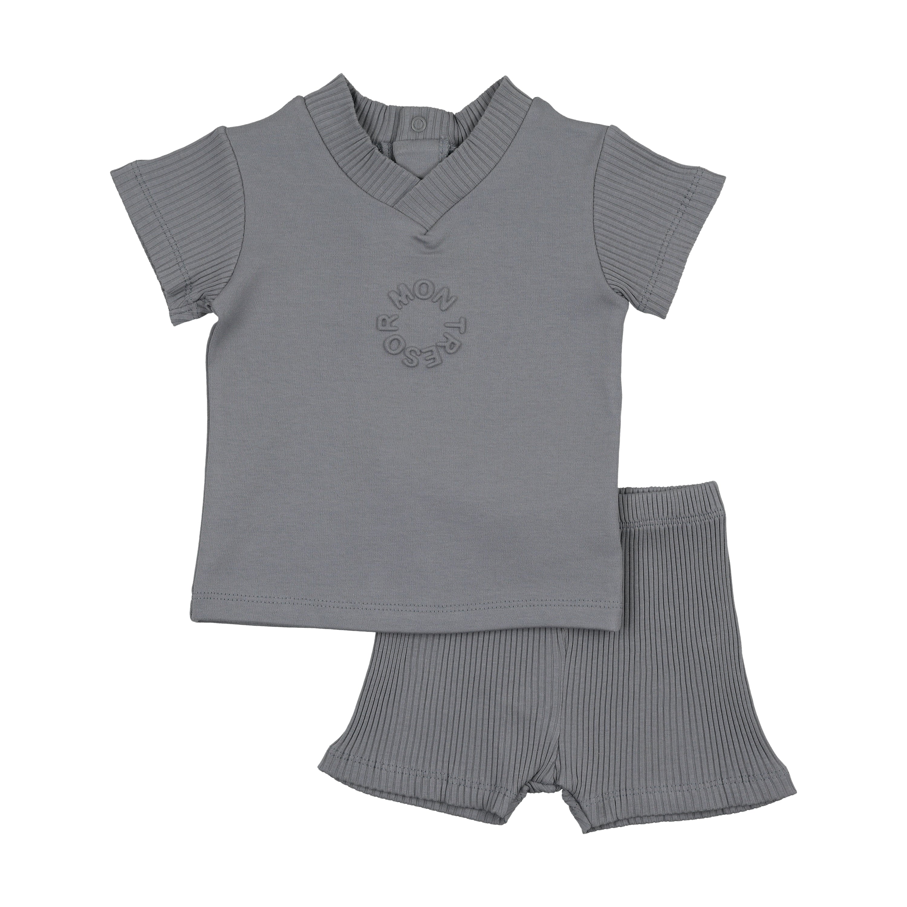 Mon Tresor Embossed Logo Top & Shorts Set - Ocean Blue