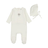 Bee & Dee Embroidered Center Embossed Footie & Bonnet