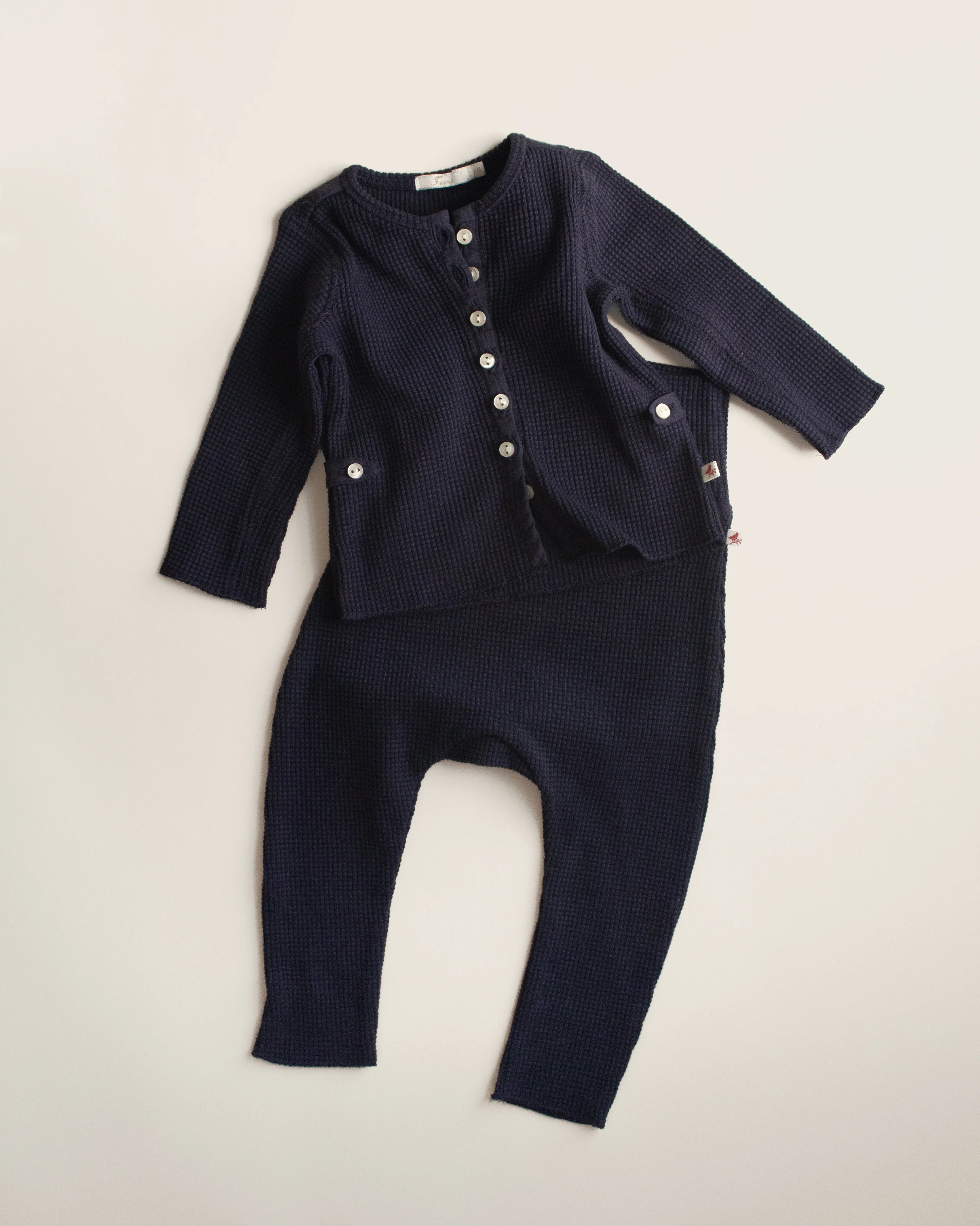 Ferne Waffle Hadagi Footless Cardi Set - Marine