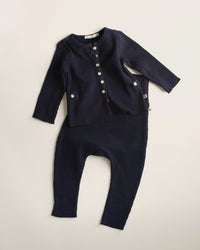 Ferne Waffle Hadagi Footless Cardi Set - Marine