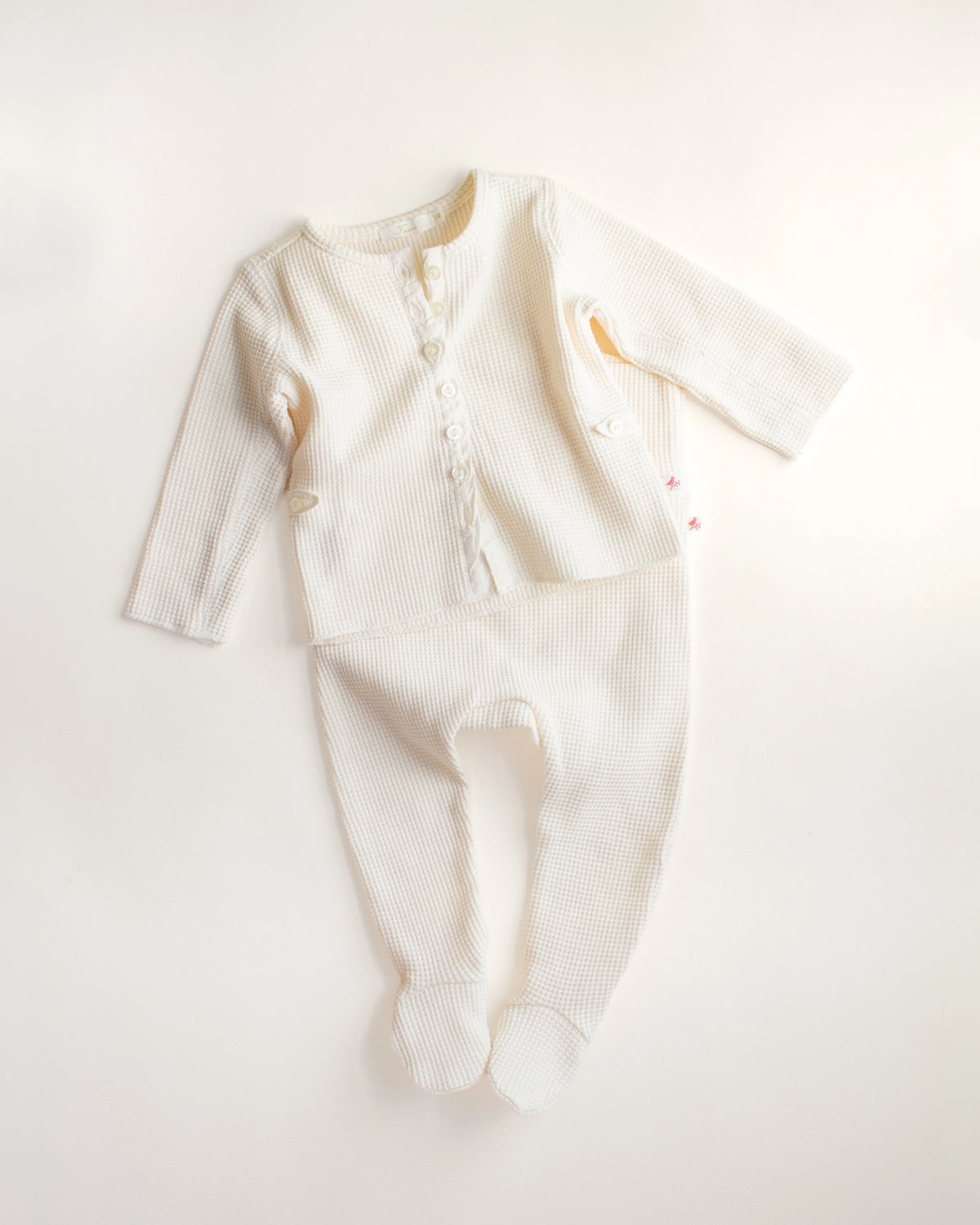 Ferne Waffle Hadagi Footed Cardi Set - Ecru