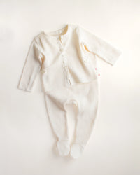 Ferne Waffle Hadagi Footed Cardi Set - Ecru