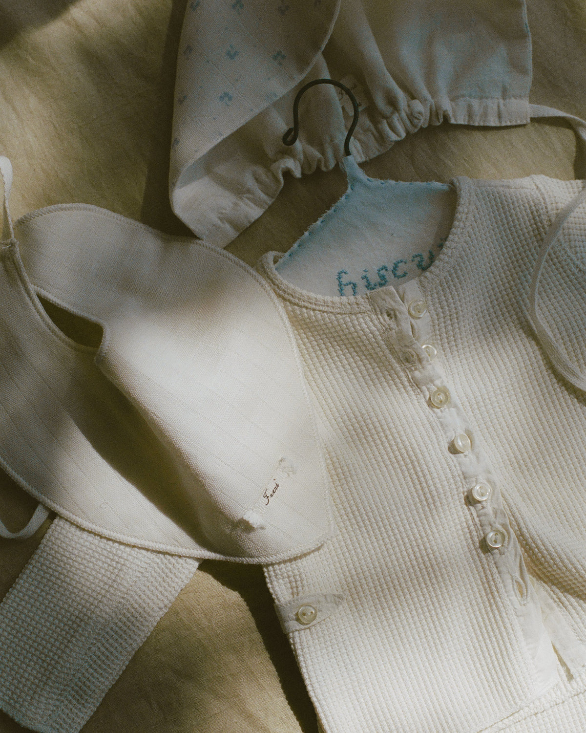 Ferne Waffle Hadagi Footed Cardi Set - Ecru