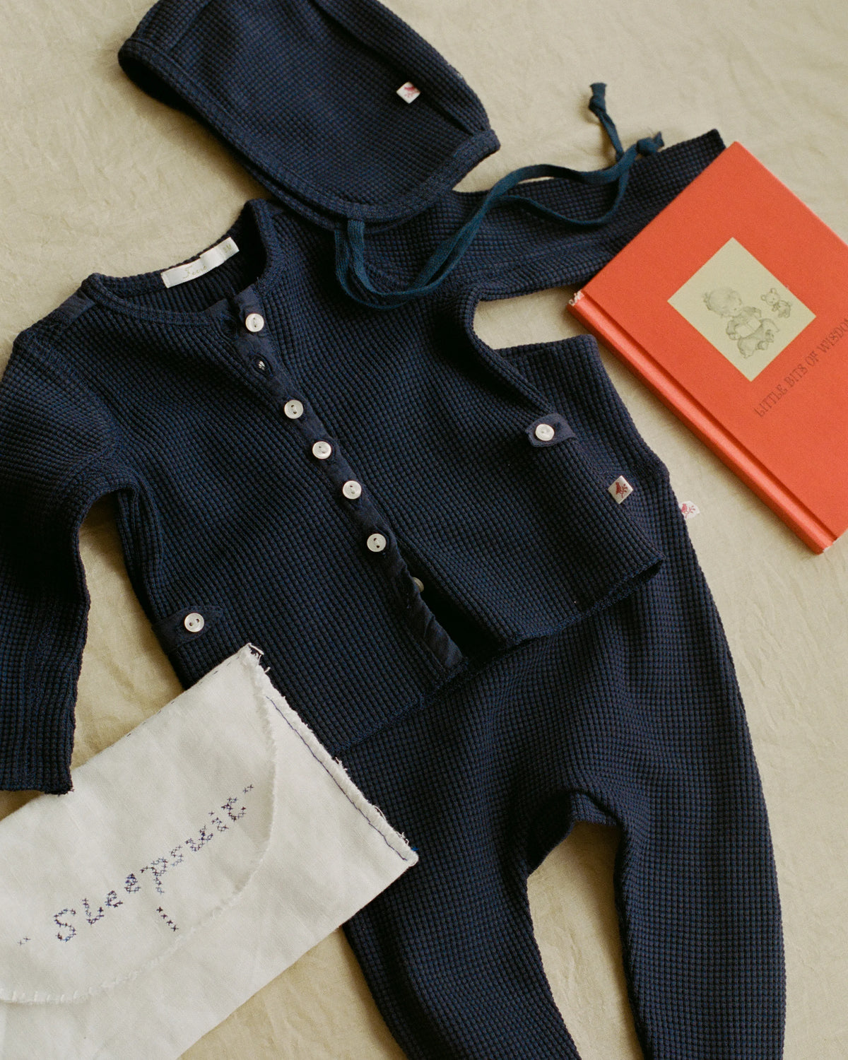 Ferne Waffle Hadagi Footless Cardi Set - Marine