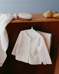 Ferne Waffle Hadagi Footed Cardi Set & Bonnet - Ecru