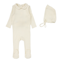 Lilette Fine Pointelle Collar Footie & Bonnet SS26 - Cream Peter Pan
