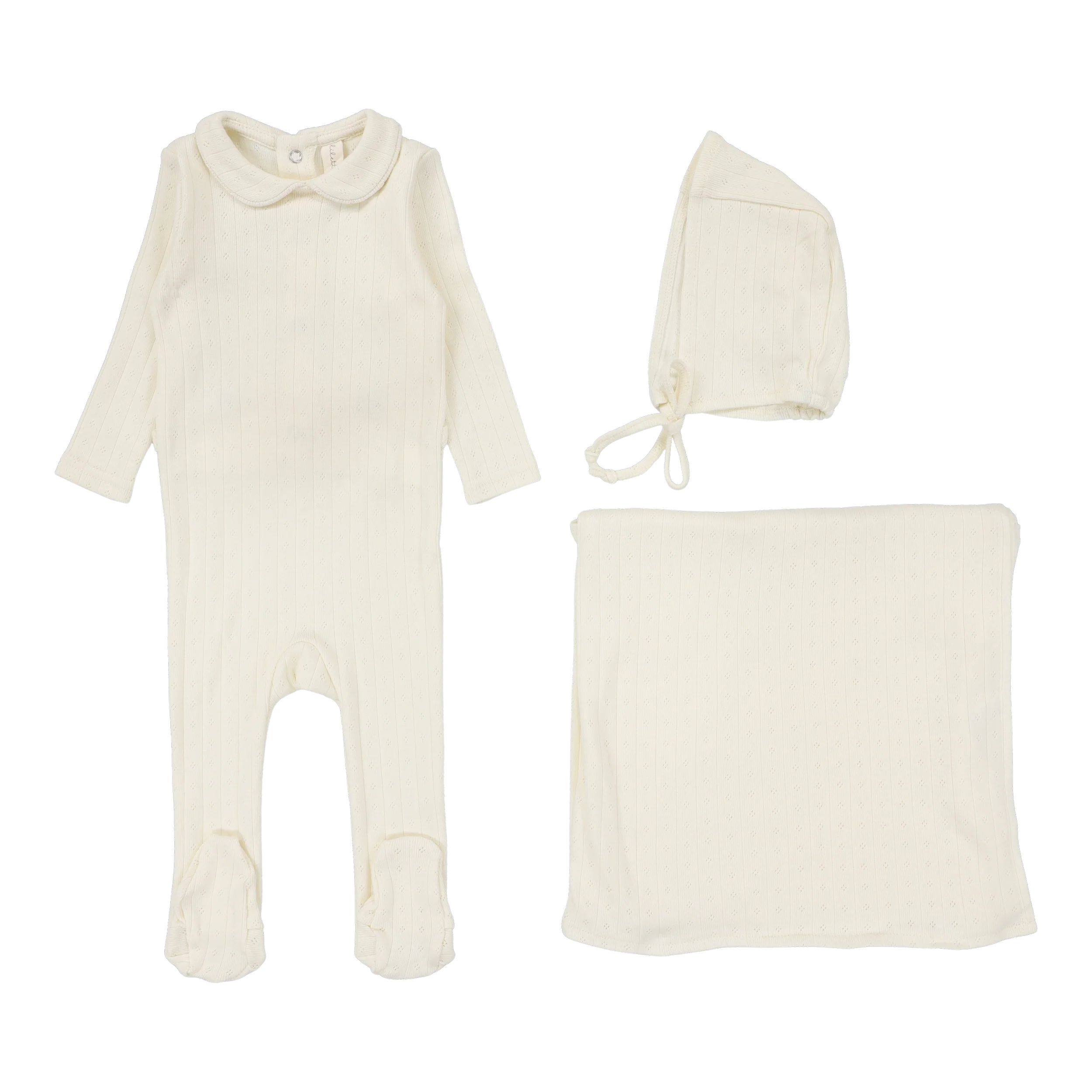 Lilette Fine Pointelle Collar Layette Set SS26 - Cream Peter Pan
