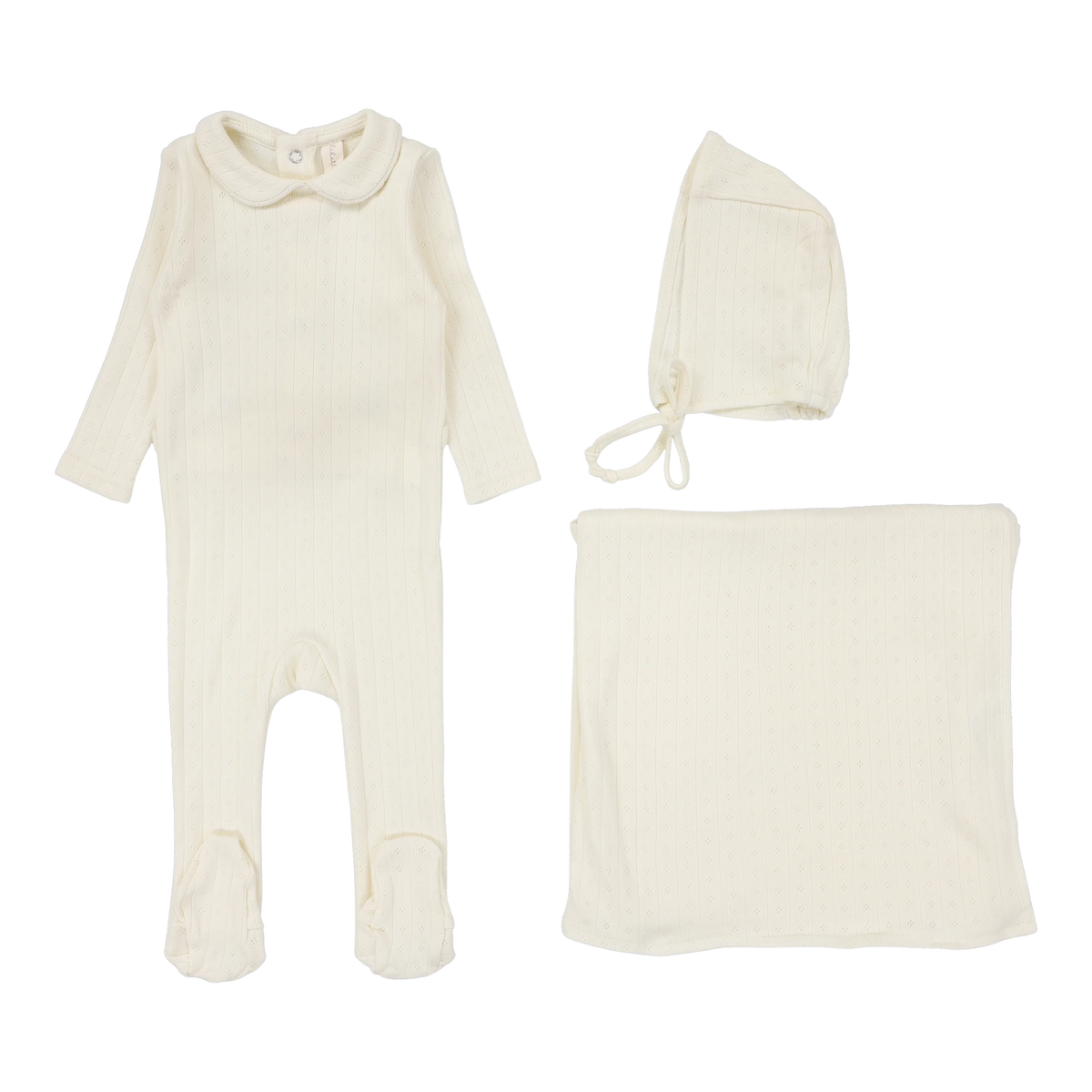 Lilette Fine Pointelle Collar Layette Set SS26 - Cream Peter Pan