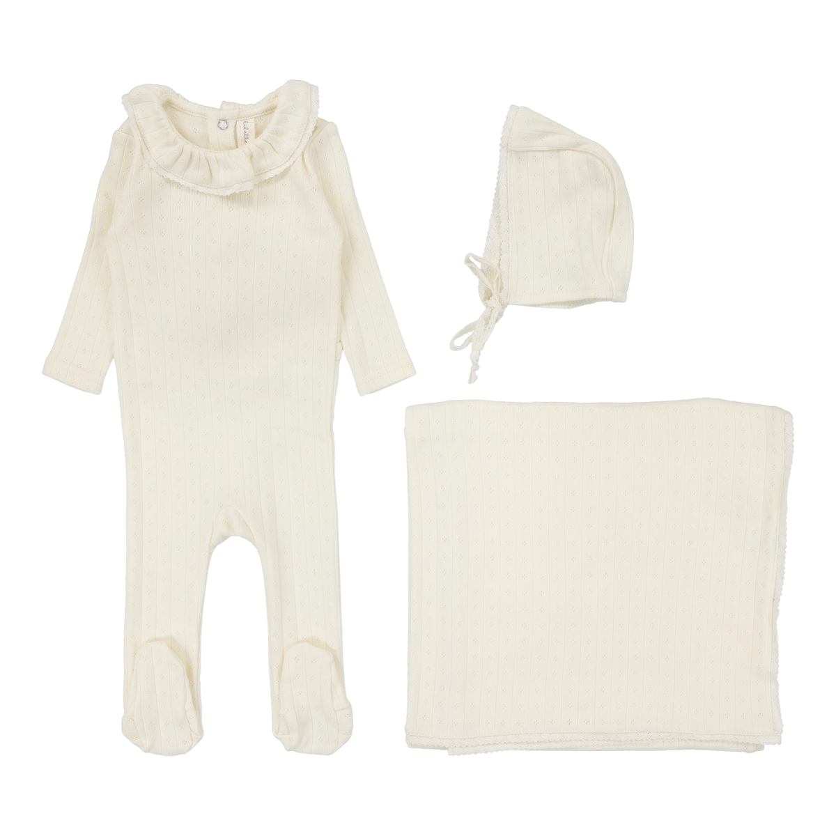 Lilette Fine Pointelle Collar Layette Set SS26 - Cream Ruffle