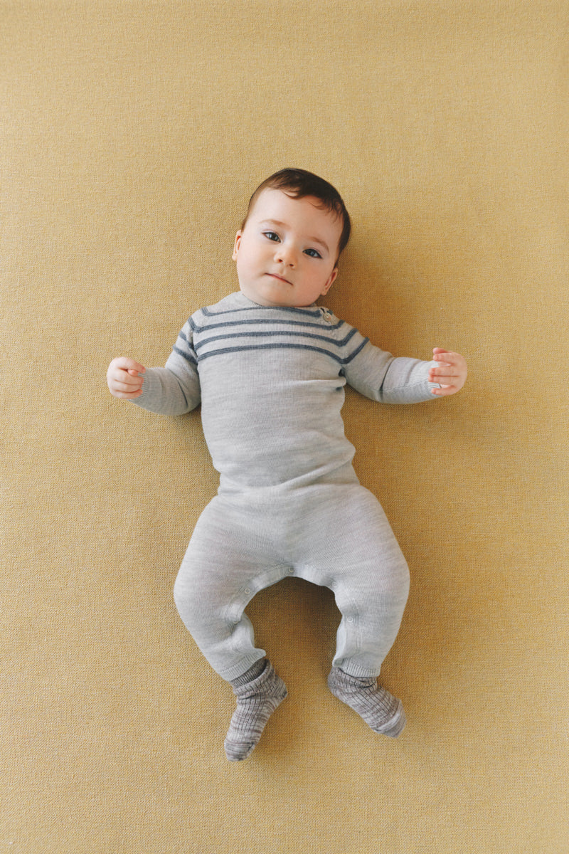 FUB Striped Long Romper - Light Grey