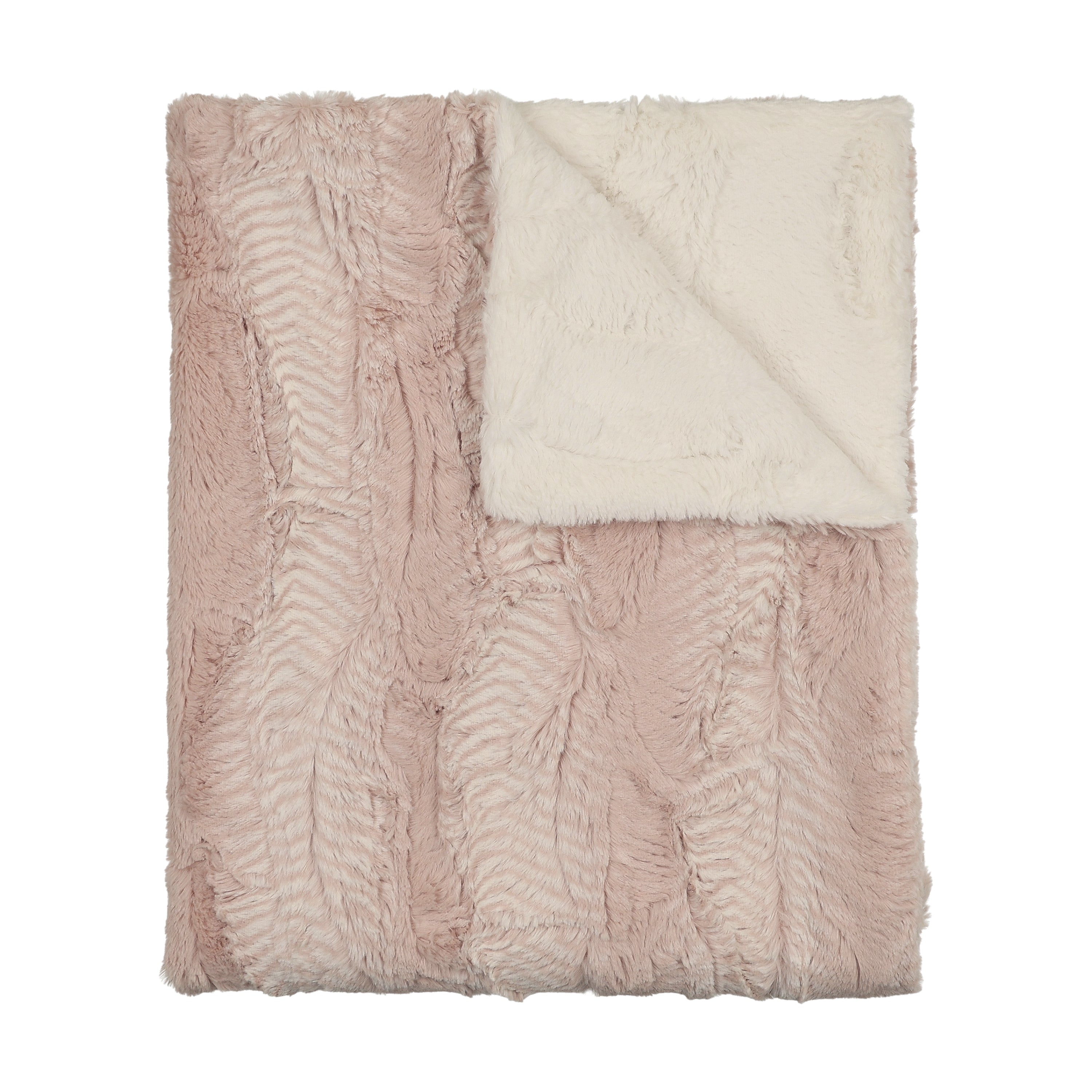 Peluche Feather Fur Blanket - Rose and Natural