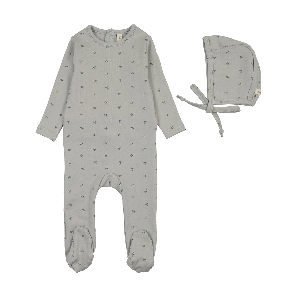 Lilette Bitsy Floral Footie & Hat - Pale Blue