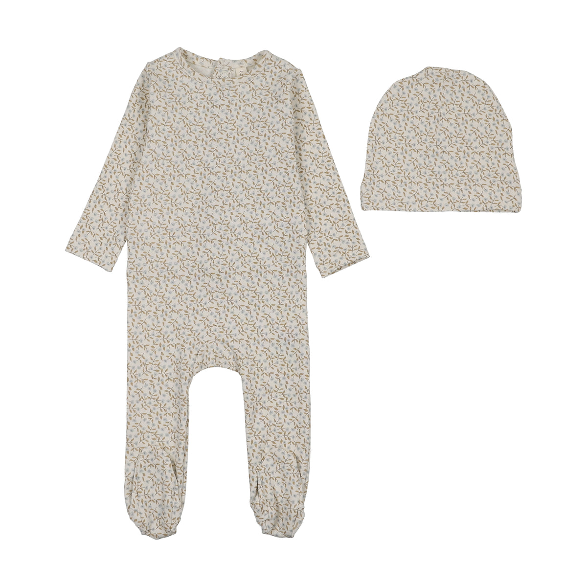 Lilette Dahlia Vines Print Footie & Hat - Cream/Blue