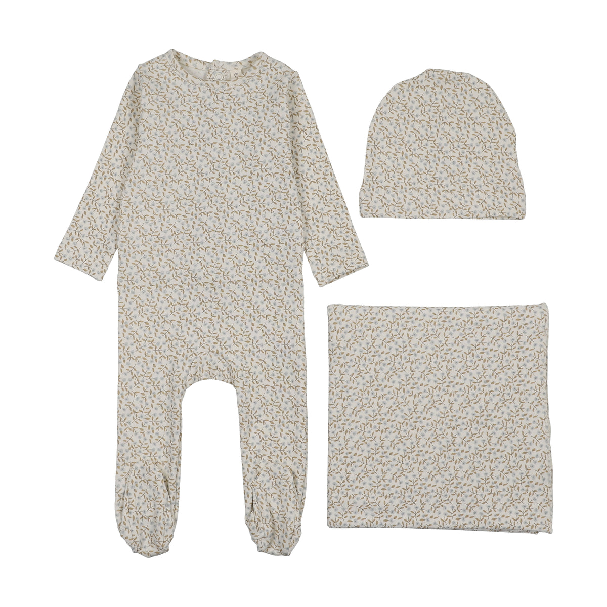 Lilette Dahlia Vines Print Layette Set - Cream/Blue