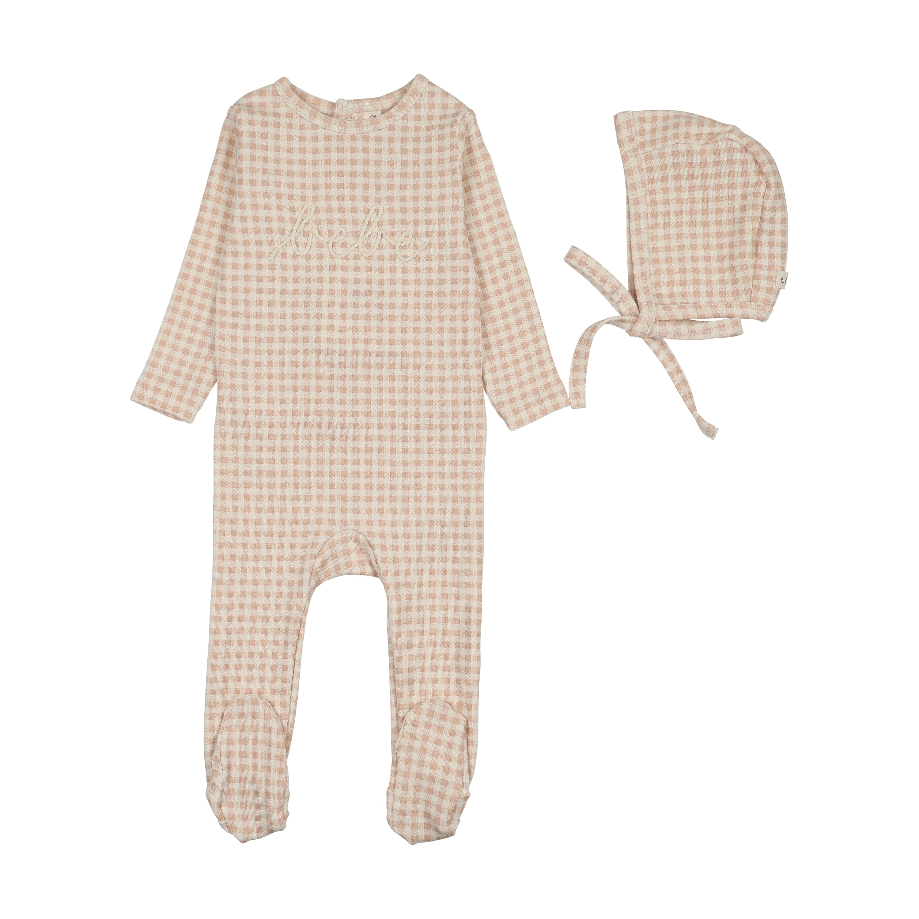 Lilette Gingham Bebe Footie & Hat - Pale Pink