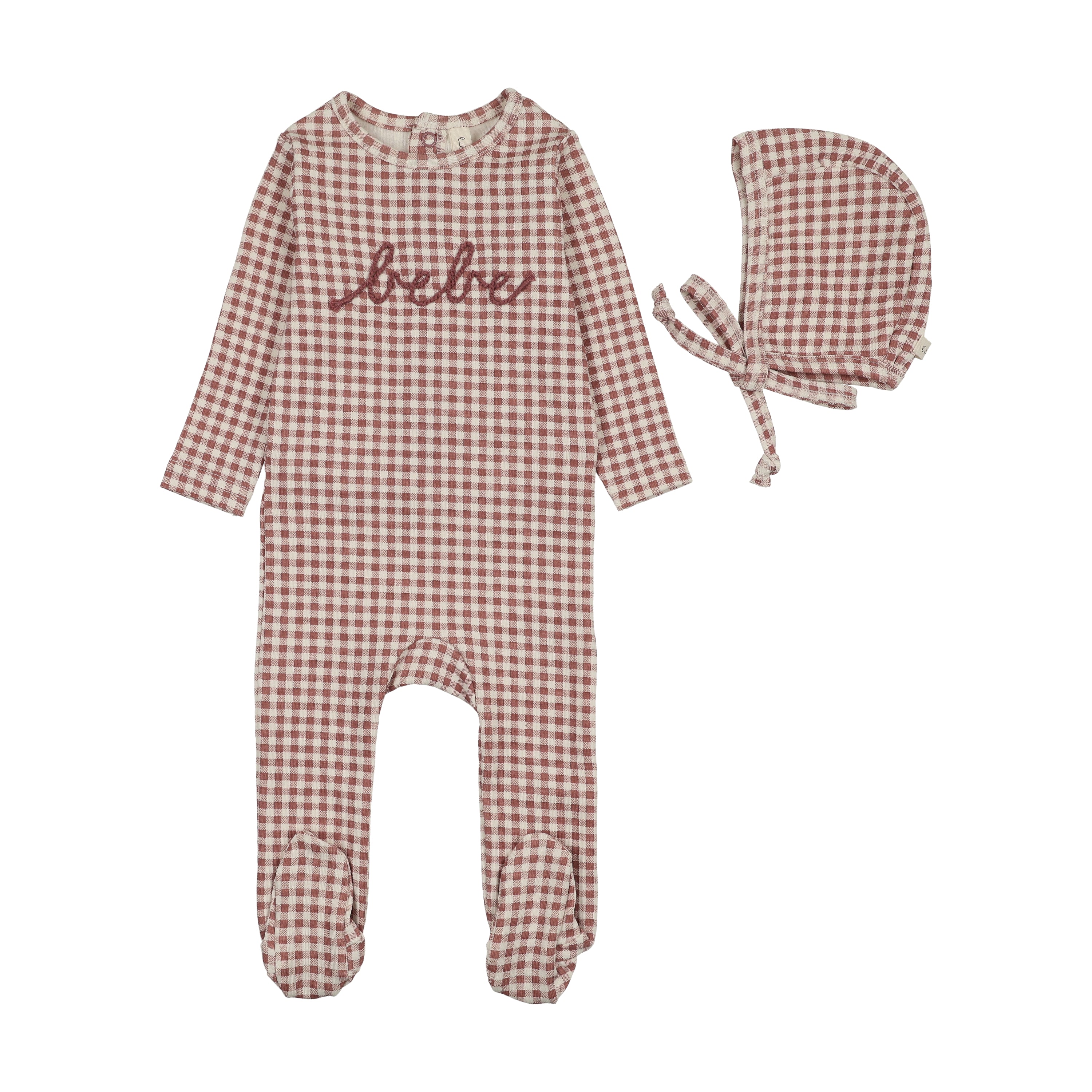 Lilette Gingham Bebe Footie & Hat - Mauve