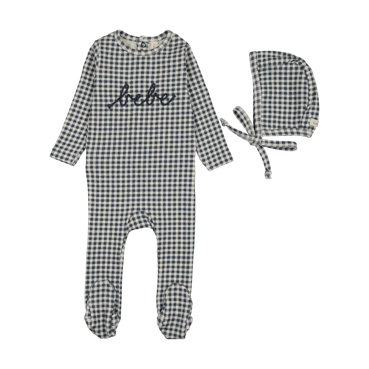 Lilette Gingham Bebe Footie & Hat - Off Navy