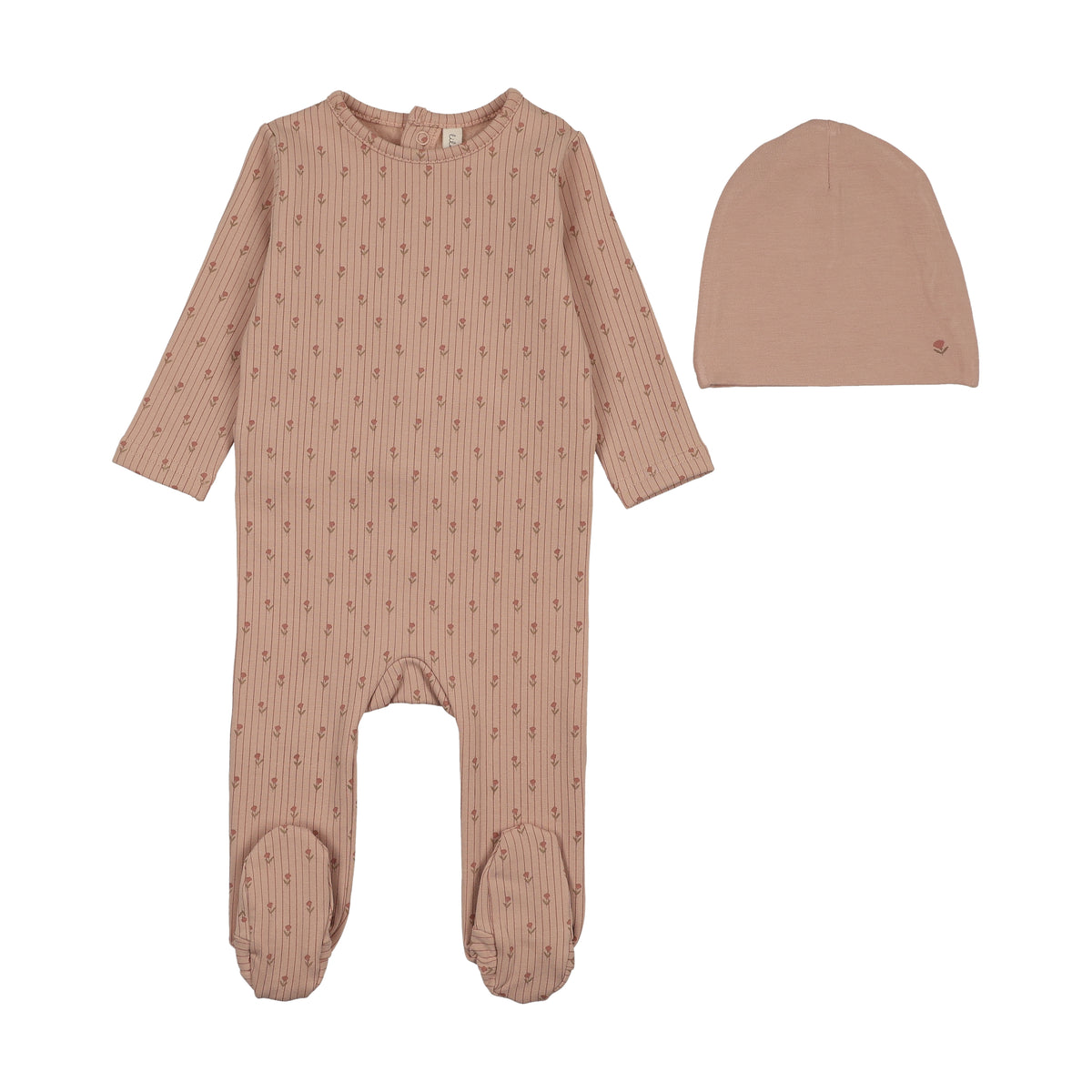 Lilette Stripe Print Footie & Hat - Dusty Pink