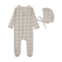 Lilette Tartan Print Footie & Hat - Oat