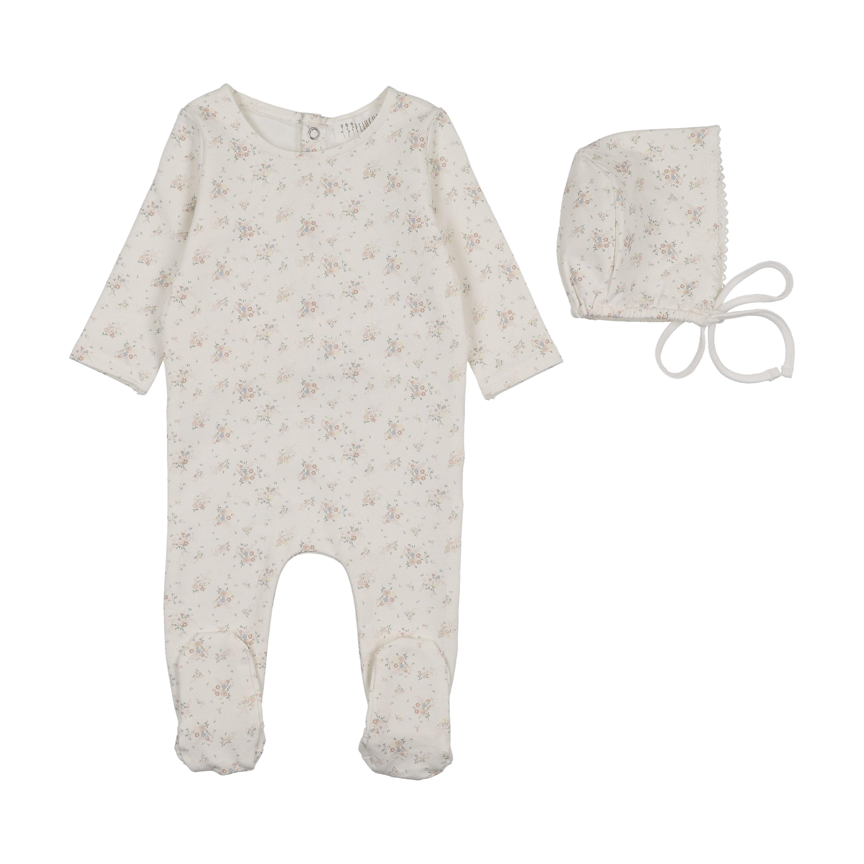 Peluche Floral Footie & Bonnet - Pink
