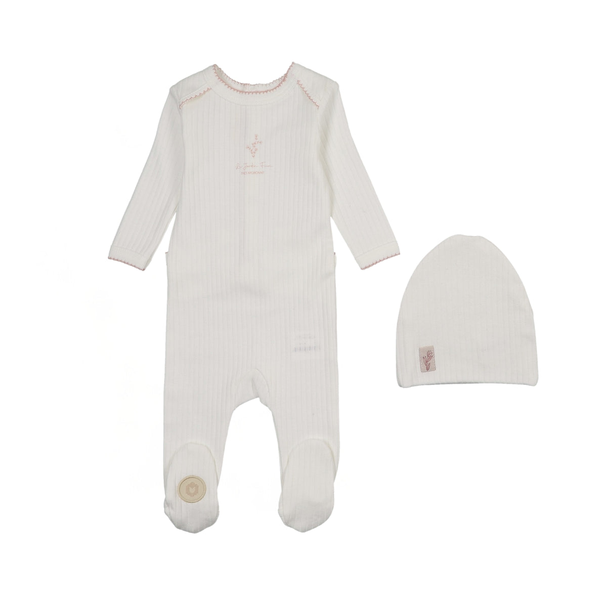 Mon Tresor Floral Signature Footie & Hat - Ivory/Pink