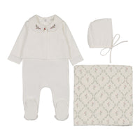 Peluche Embroidered Collar Layette Set - Cream/Berry
