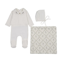 Peluche Embroidered Collar Layette Set - Cream/Olive