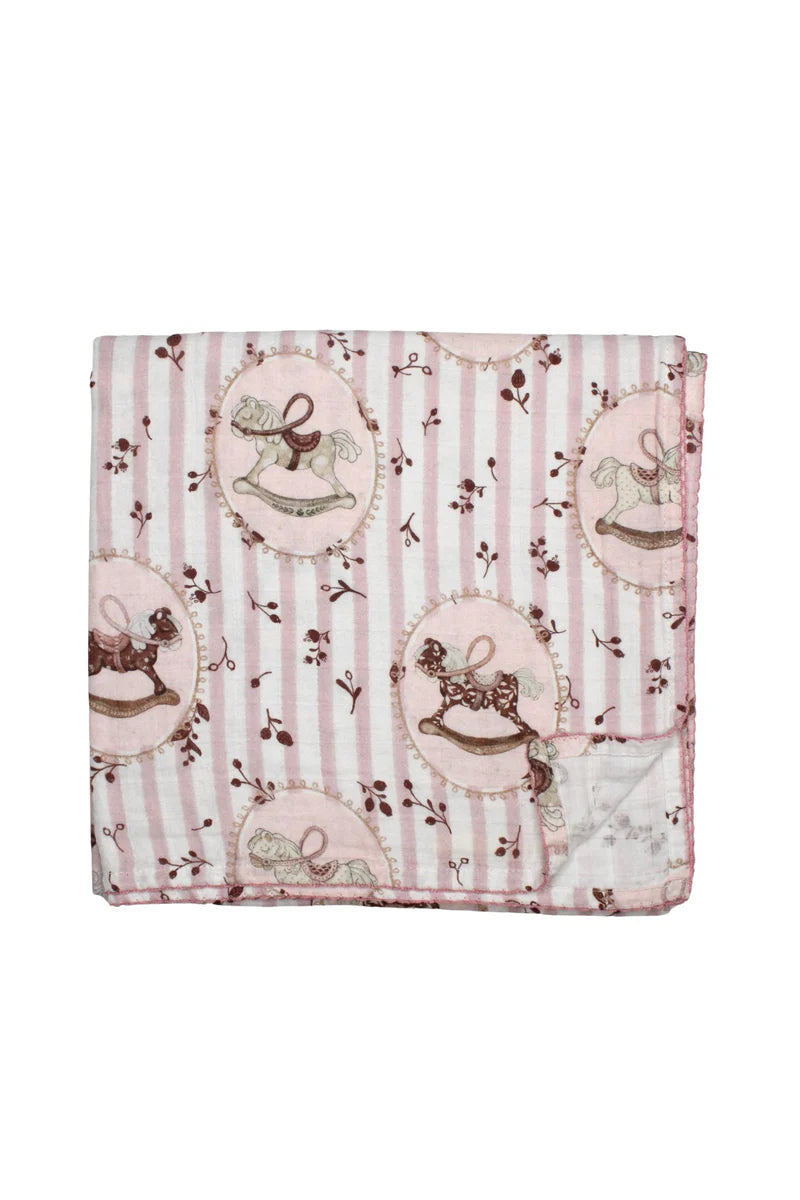 Little Threads Rose Rocking Horse Muslin Blanket