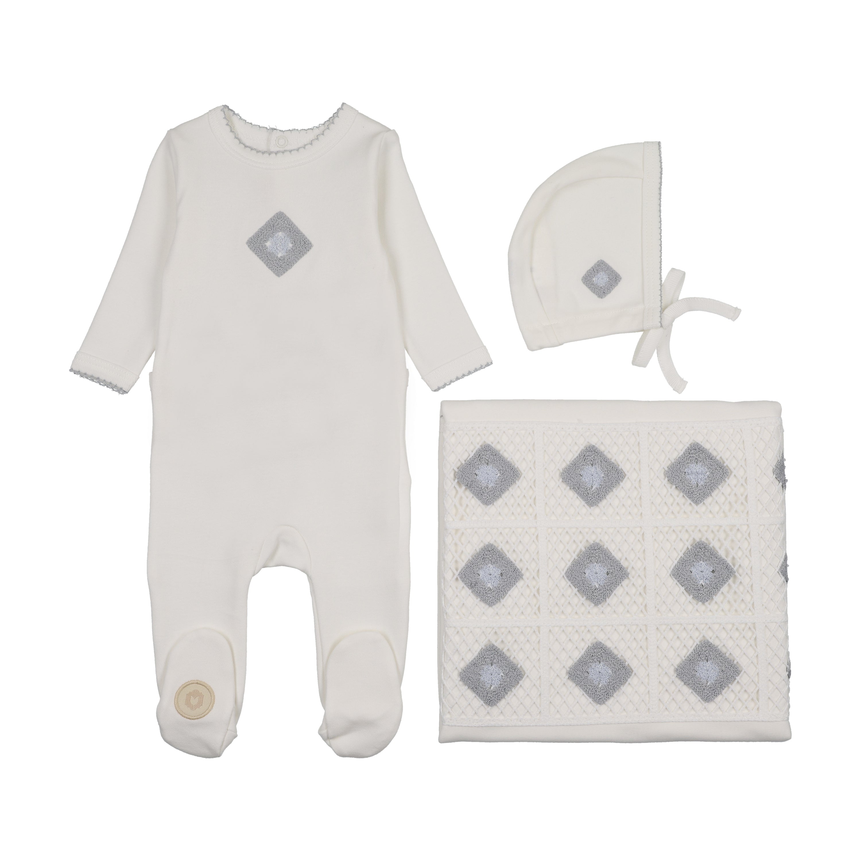 Mon Tresor Geo Floral Layette Set - Ivory/Blue