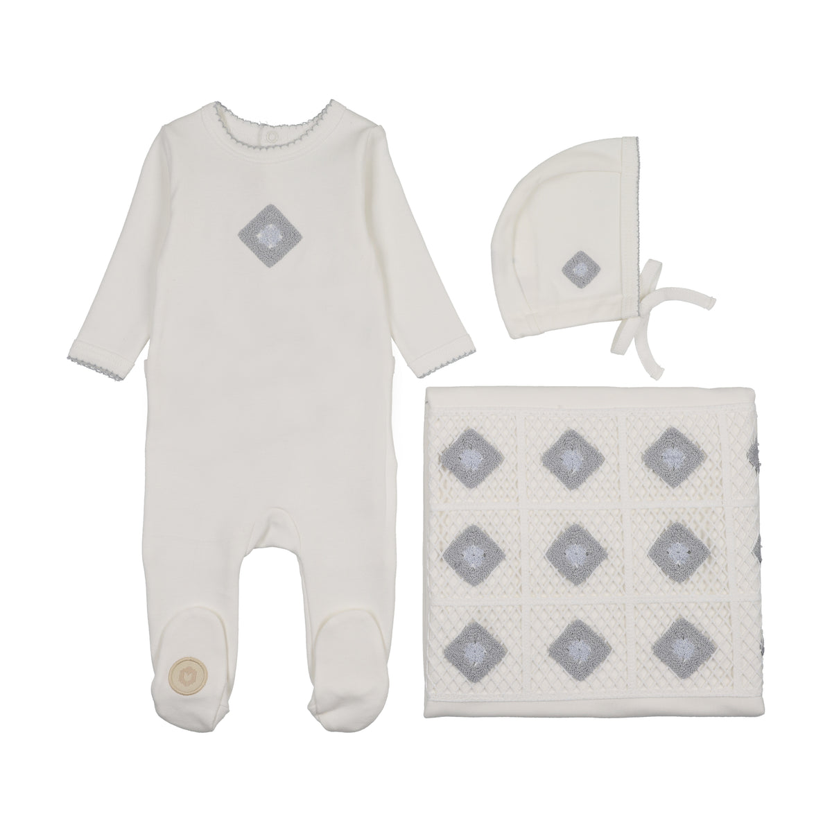 Mon Tresor Geo Floral Layette Set - Ivory/Blue