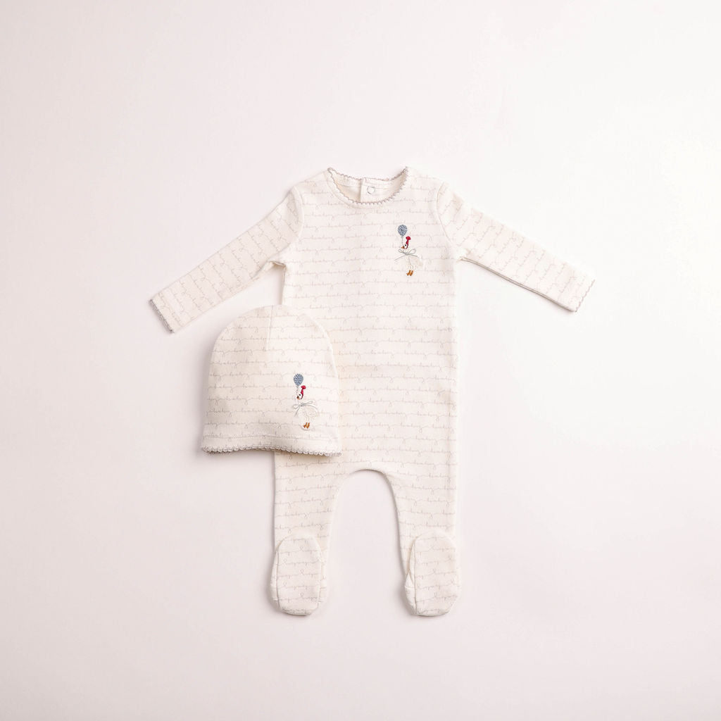 Bee & Dee Goose On Script Footie & Beanie - Linen Boys