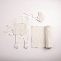 Bee & Dee Herringbone Cardigan Layette Set - Chalk White