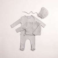 Bee & Dee Herringbone Cardigan Footie & Hat - Fortress