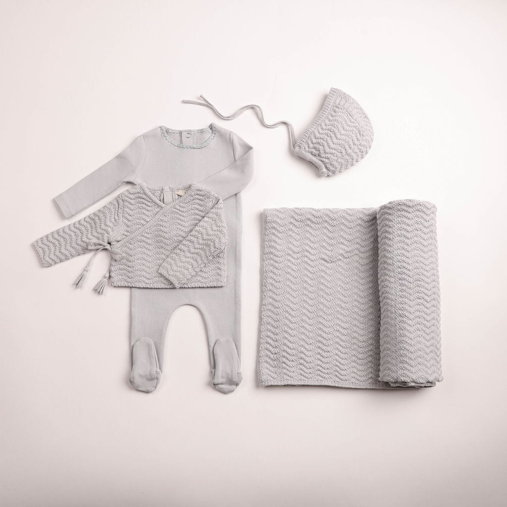 Bee & Dee Herringbone Cardigan Layette Set - Fortress