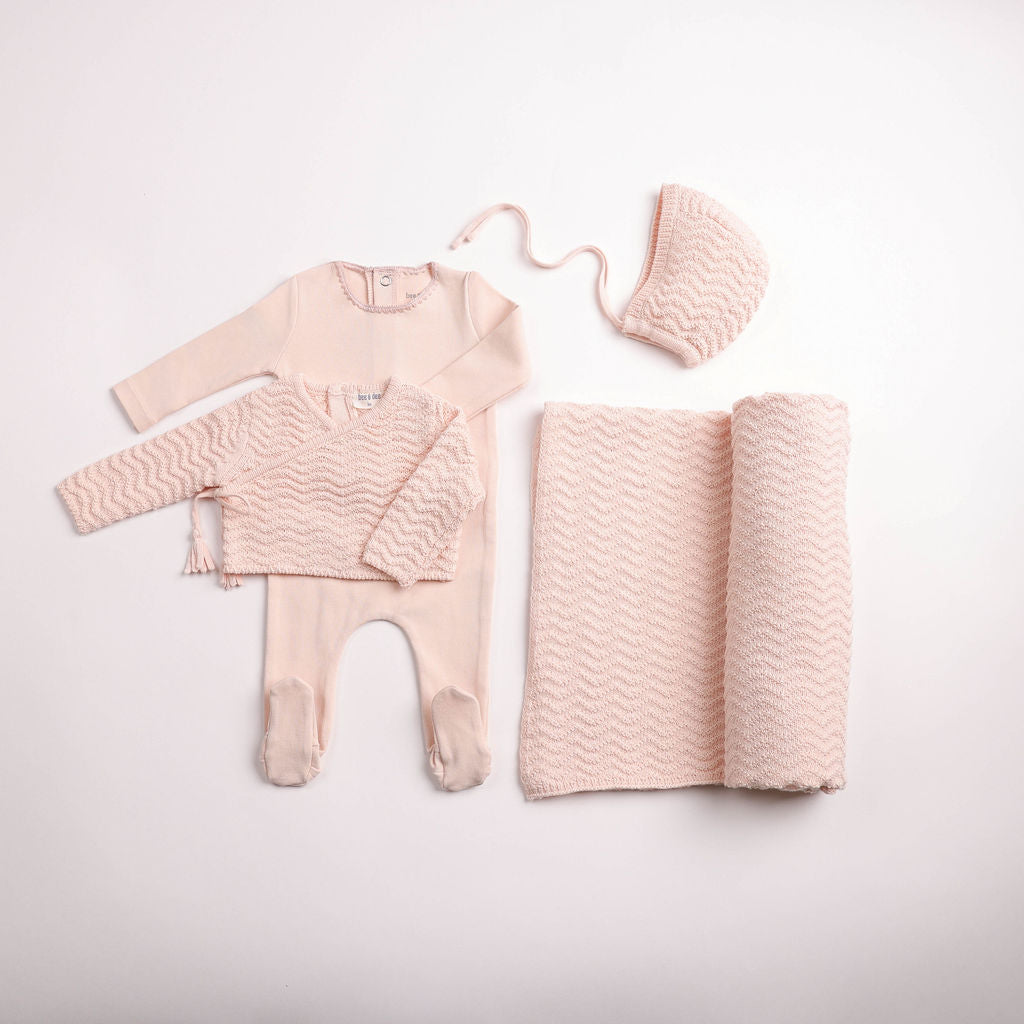 Bee & Dee Herringbone Cardigan Layette Set - Pearly Pink