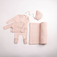 Bee & Dee Herringbone Cardigan Layette Set - Pearly Pink