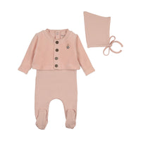 Bee & Dee How Charming Footie, Cardigan & Bonnet Set -Sand Pink