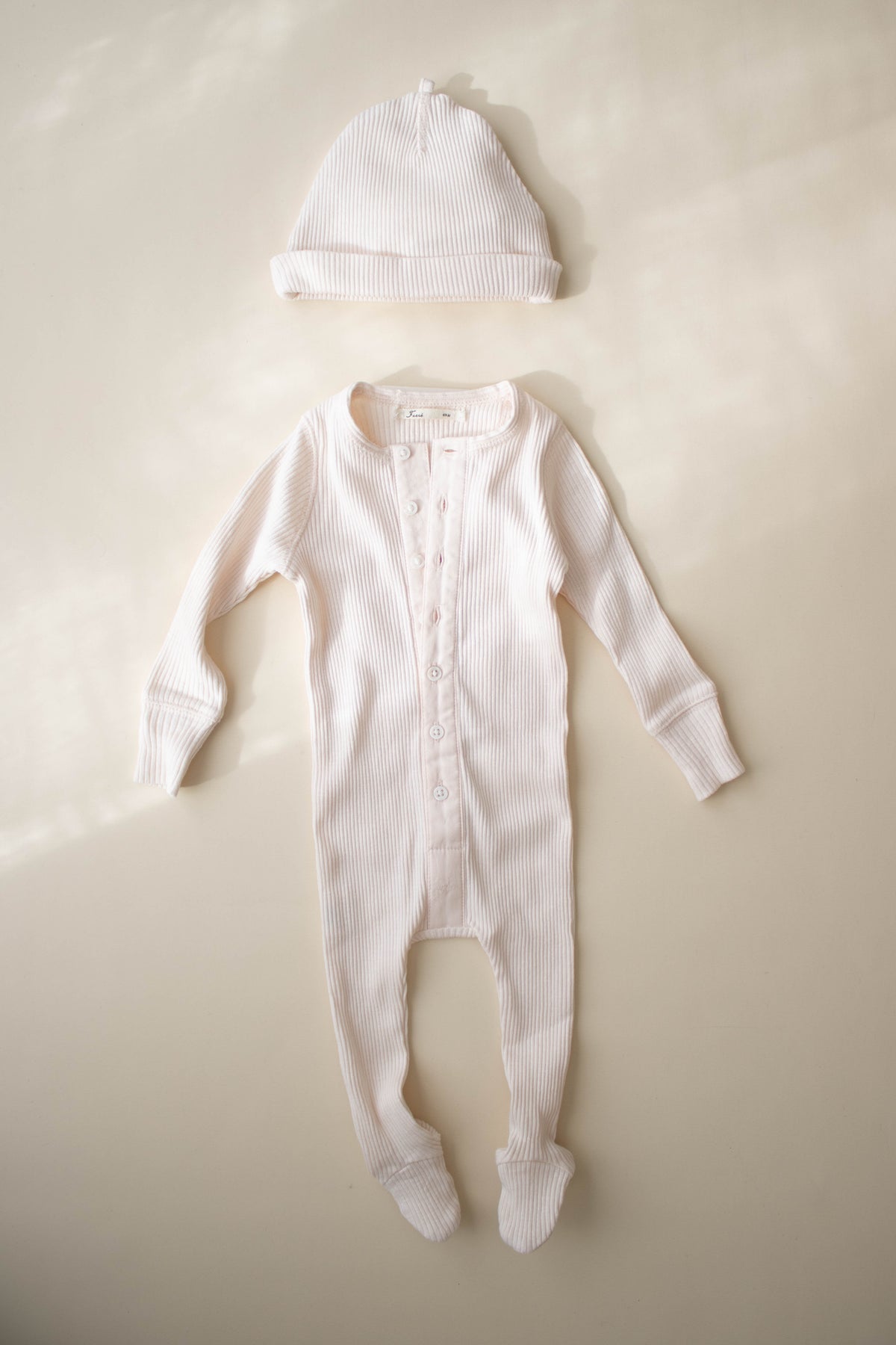 Ferne Slub Long John Footie & Hat- Barely Pink