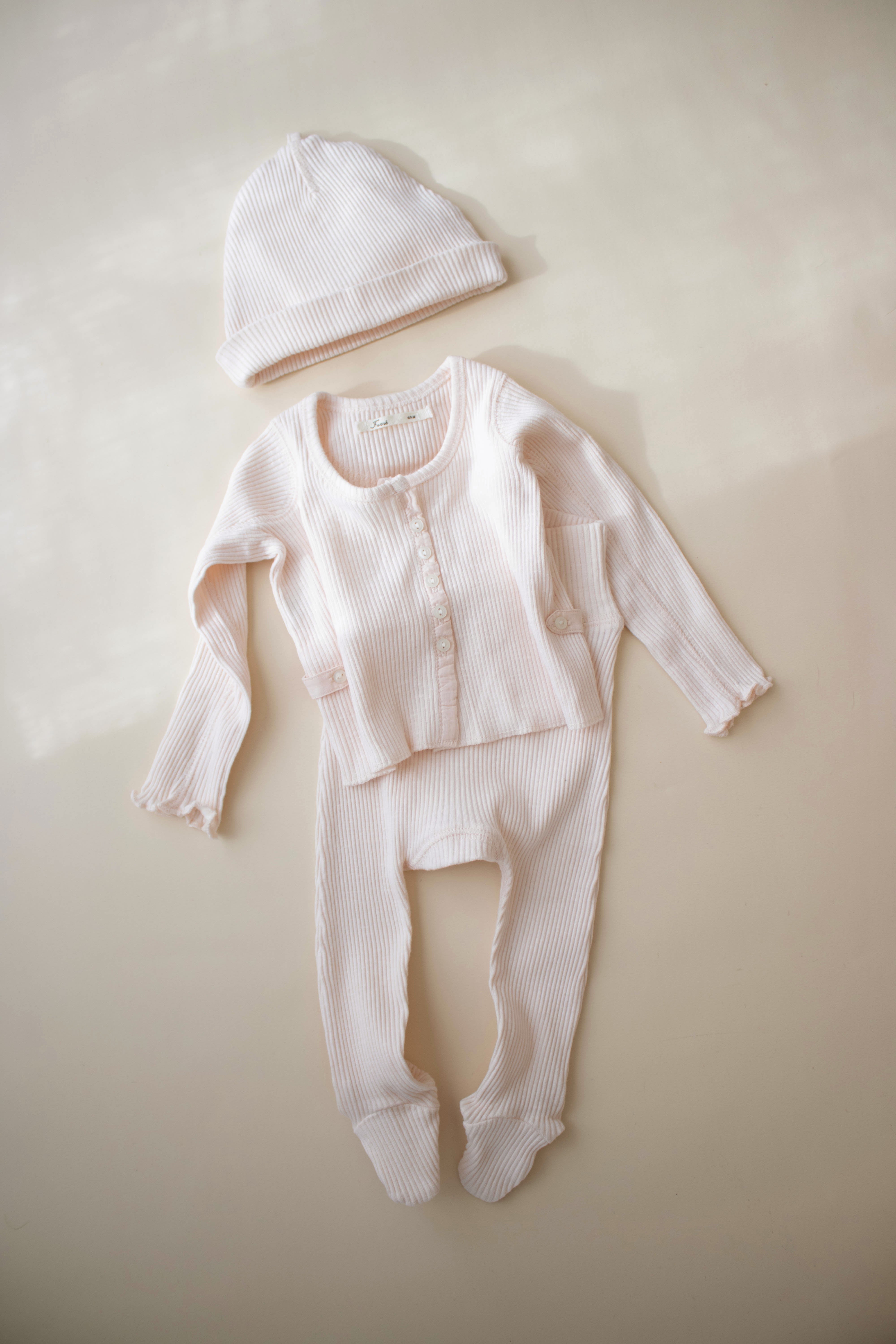 Ferne Footed Cardigan Set W Beanie - Barely Pink