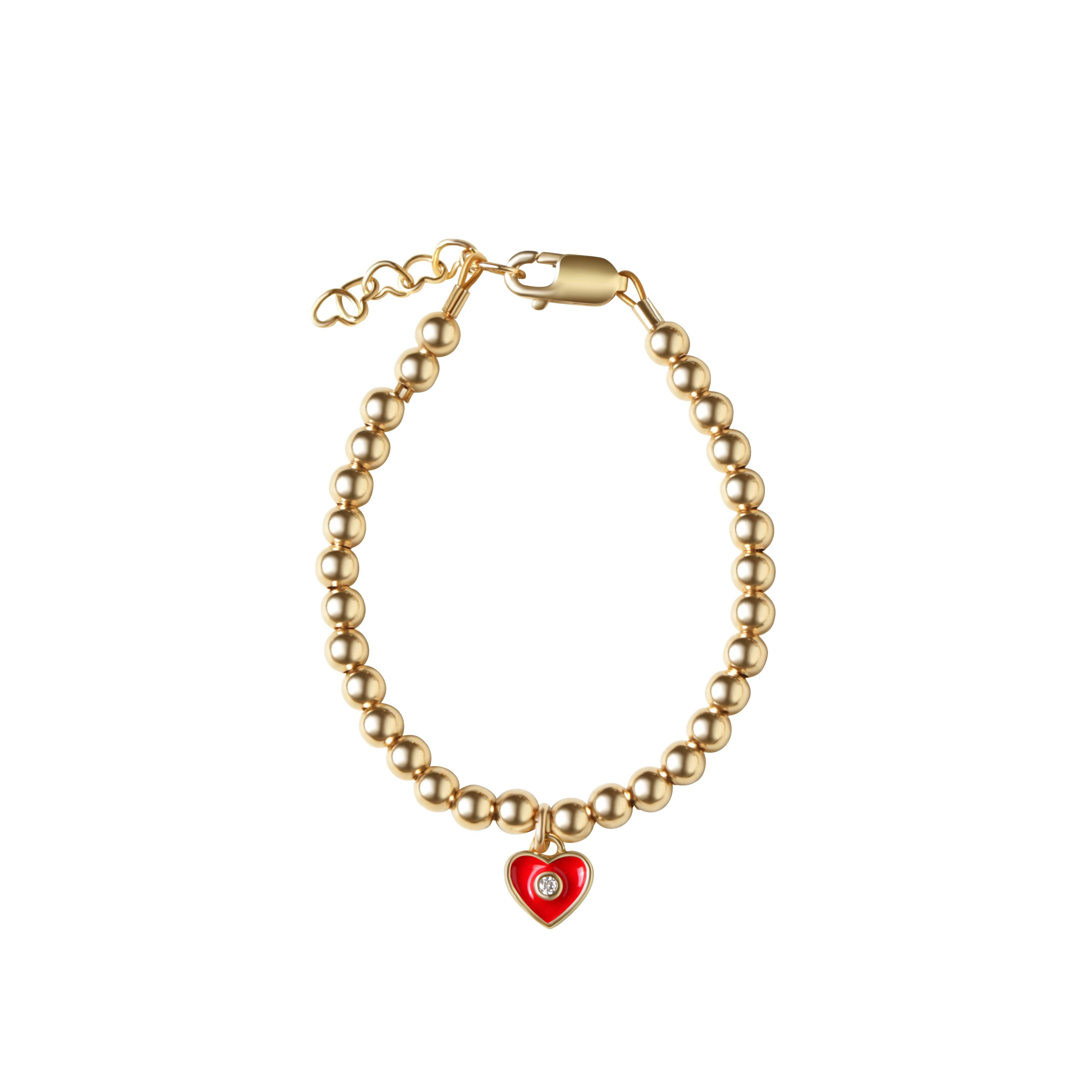Circlets Gold Strand With Hanging Heart Charm Bracelet - Red