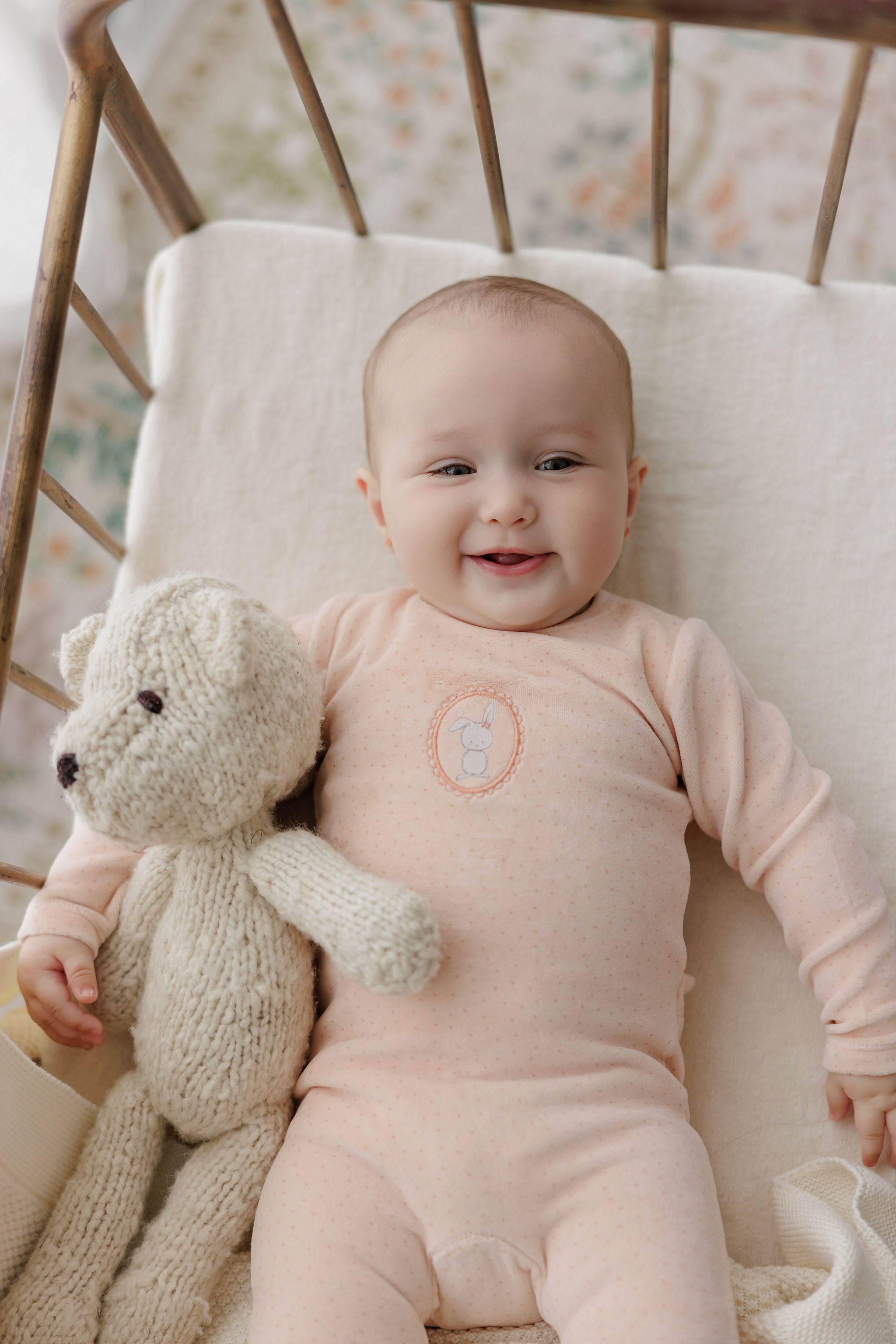 Aurora Bunny Pin Dot Footie & Bonnet - Pink