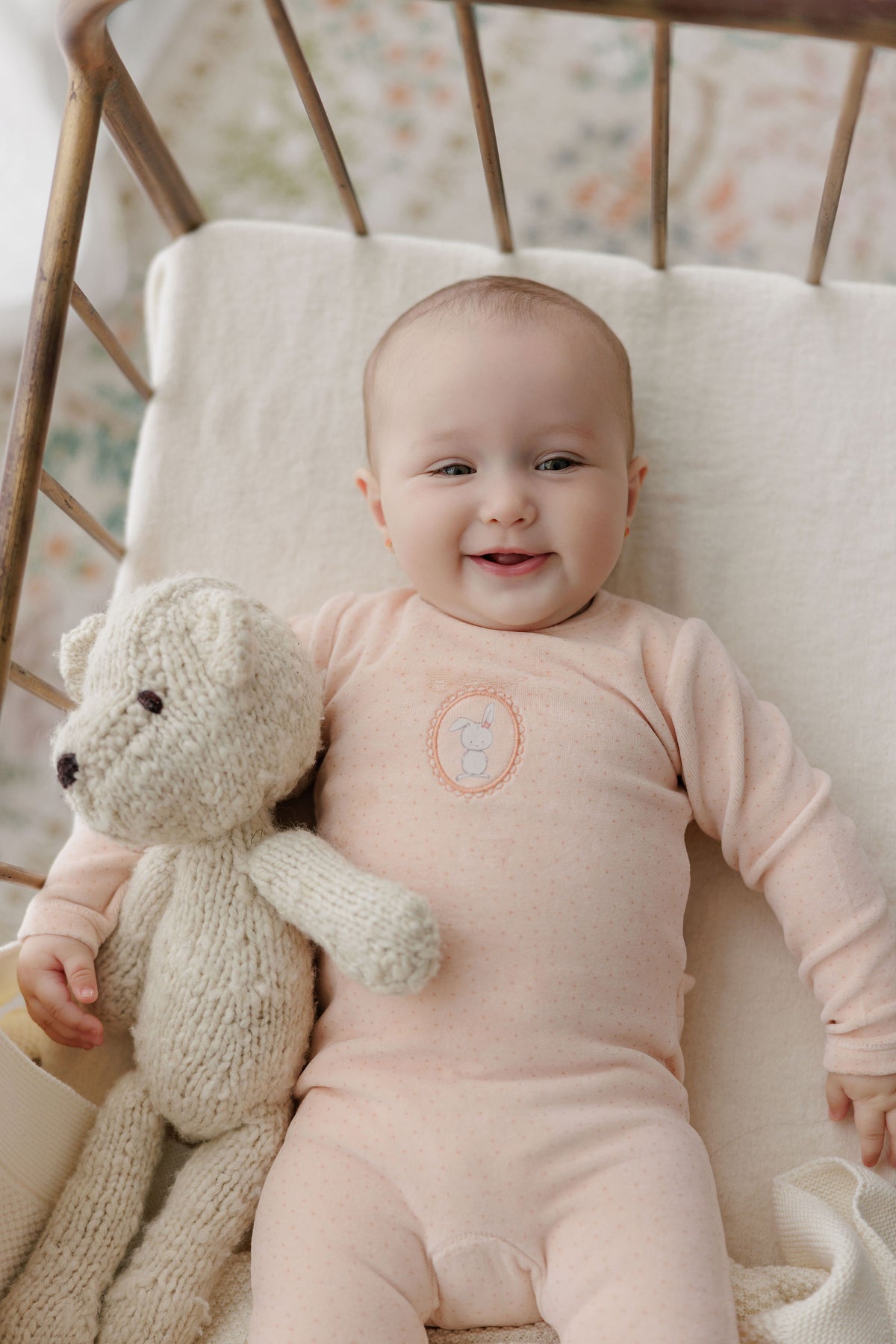 Aurora Bunny Pin Dot Footie - Pink