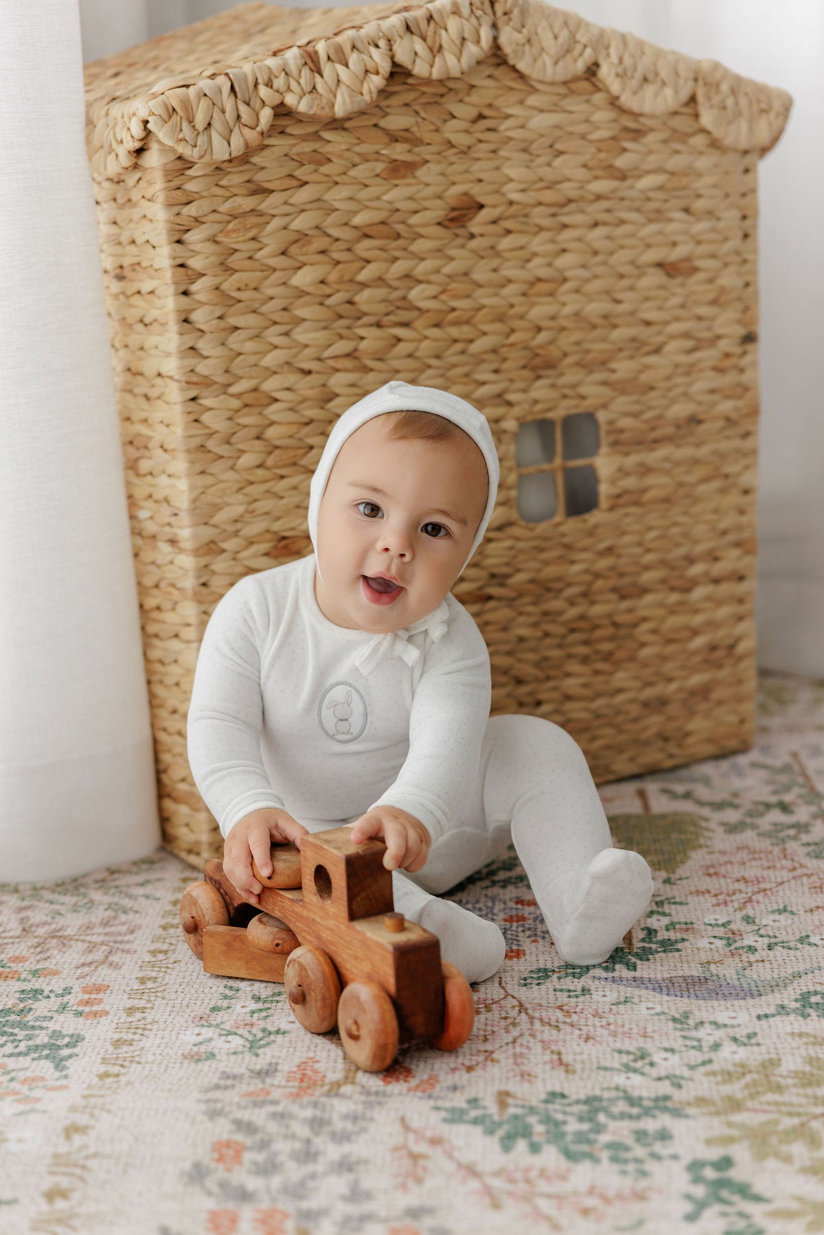 Aurora Bunny Pin Dot Layette Set - Ivory Boy