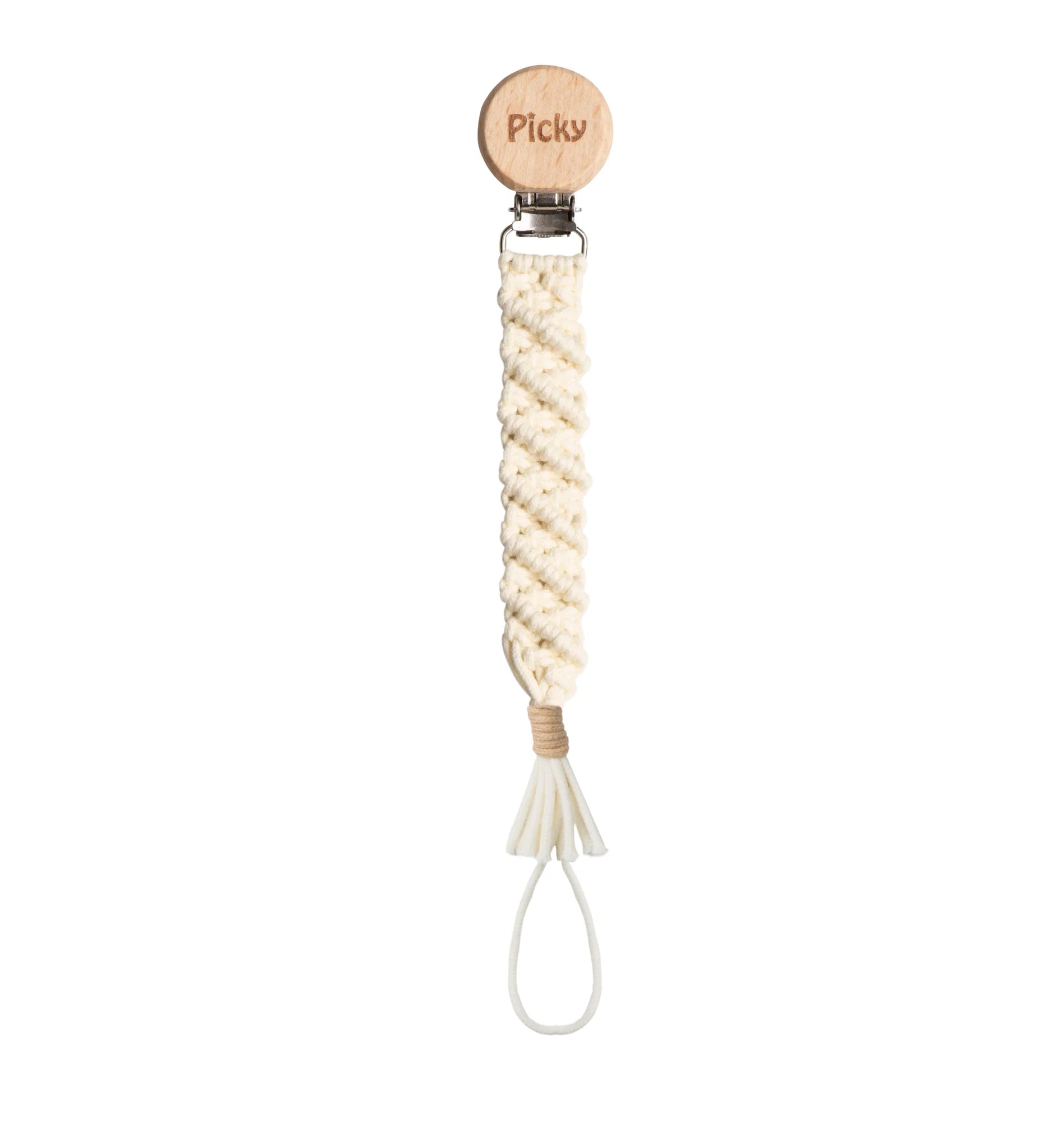 Picky Macrame Paci Clip-Beige Trim