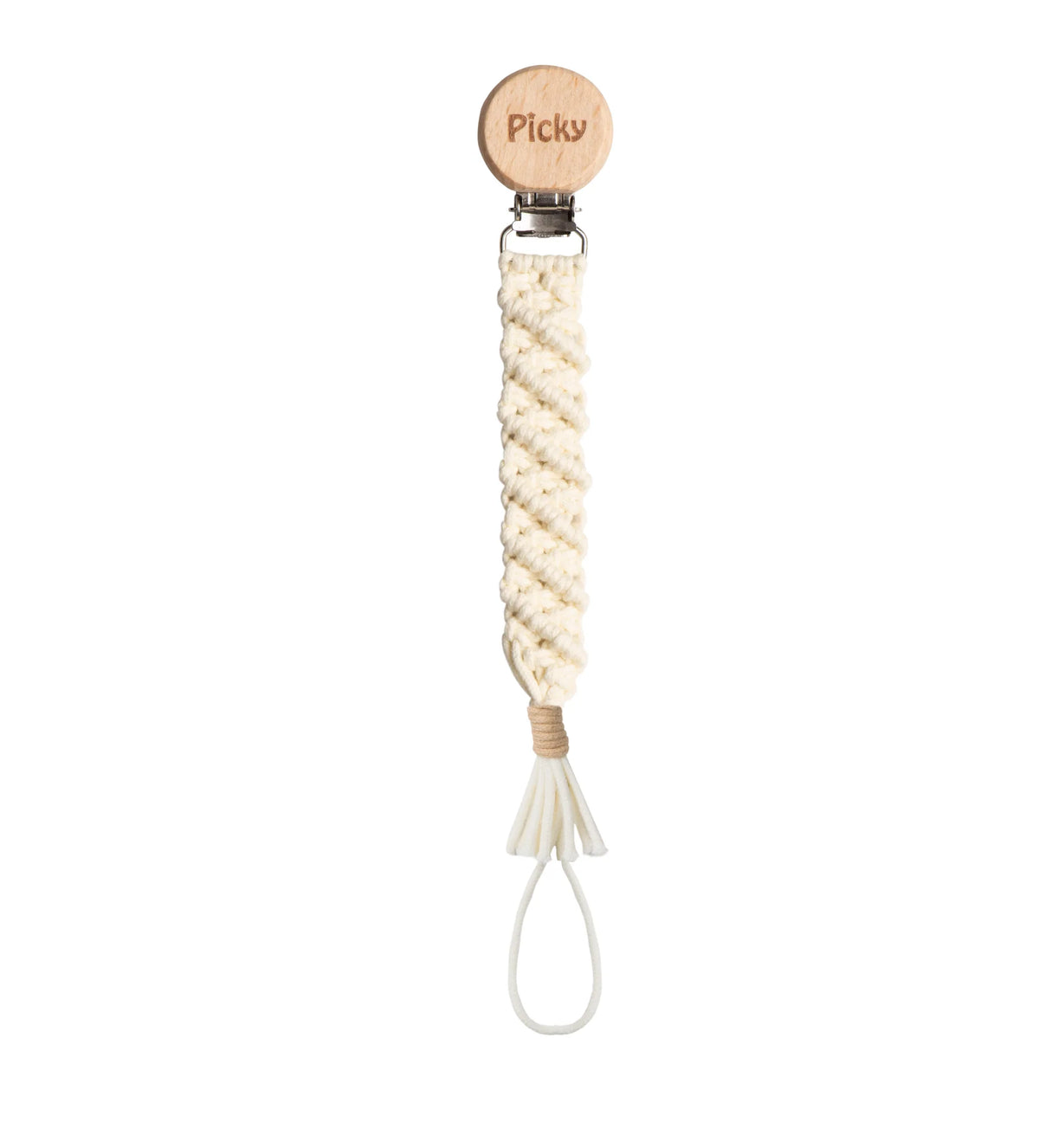Picky Macrame Paci Clip-Beige Trim