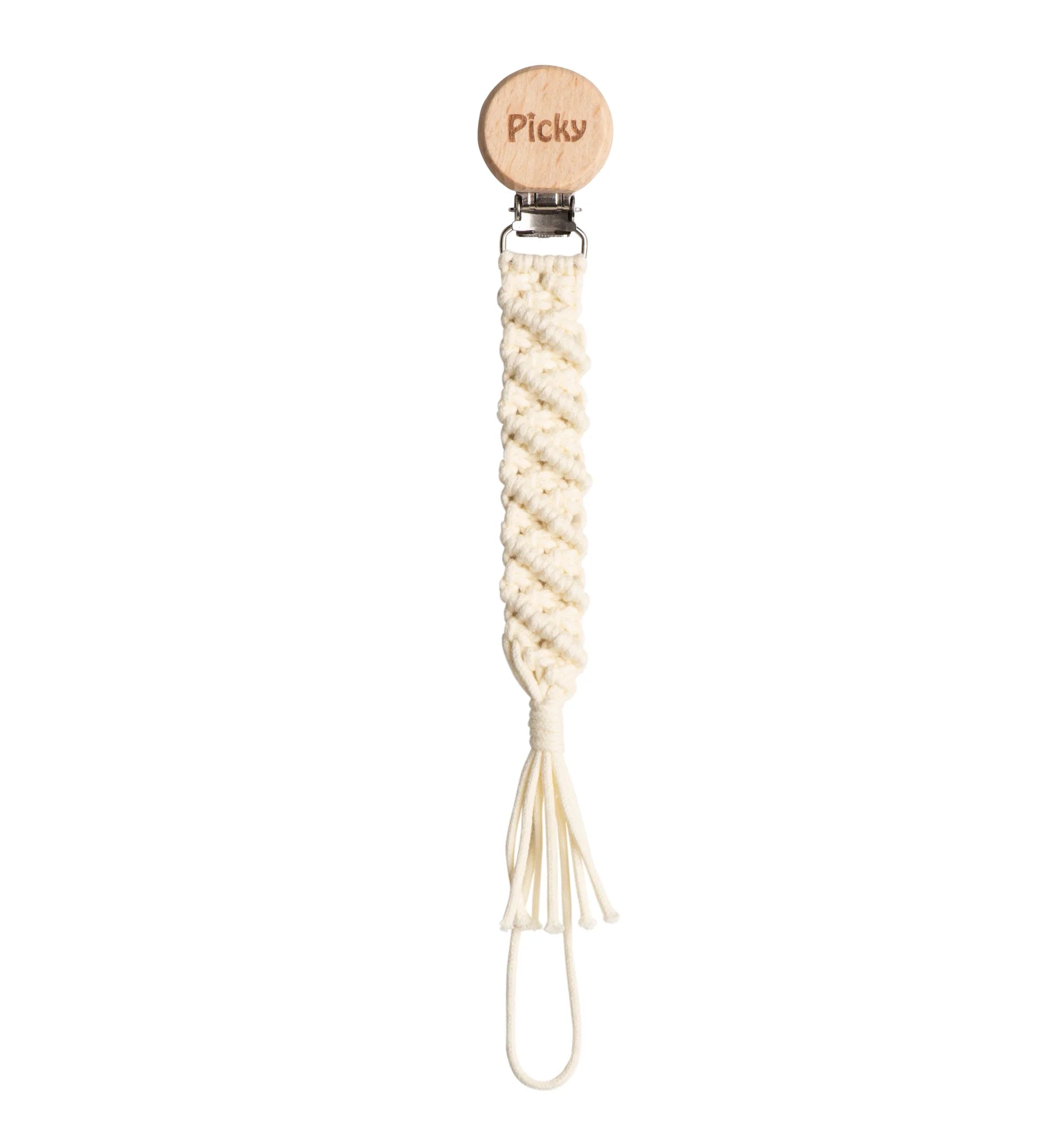 Picky Macrame Paci Clip-Ivory Trim