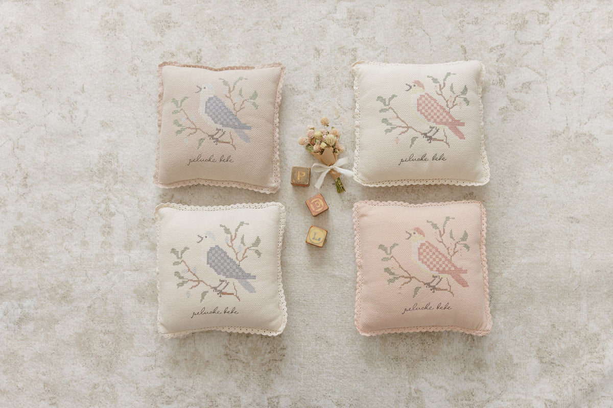 Peluche Knit Cross Stitch Pillow - Rose