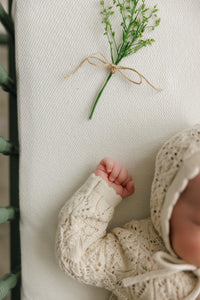 Peluche Eyelet Knit Cropped Cardigan & Bonnet - Stone