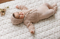 Peluche Eyelet Knit Cropped Cardigan & Bonnet - Rose