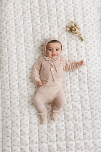 Peluche Eyelet Knit Cropped Cardigan & Bonnet - Rose
